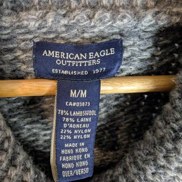 Gray Marled Wool Blend Cardigan Shawl Collar American Eagle | M Minimalist Cozy - Picture 8 of 11